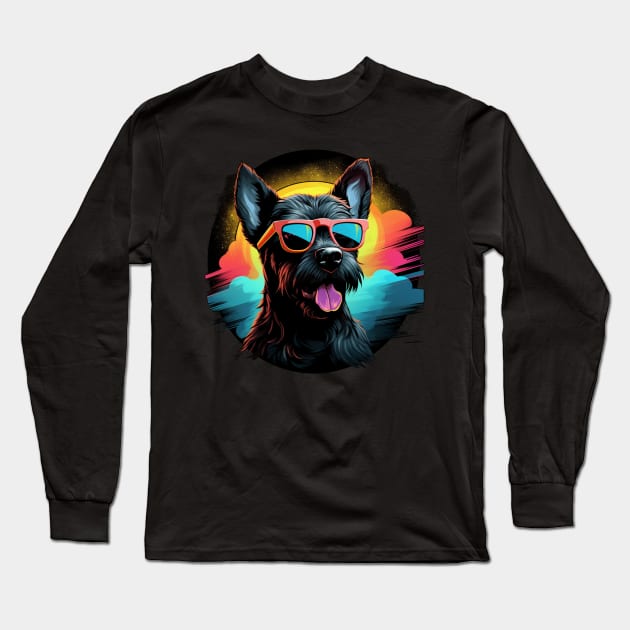 Retro Wave Russel Terrier Dog Shirt Long Sleeve T-Shirt by Miami Neon Designs